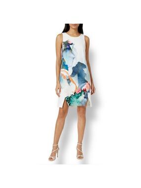 STYLESALKER Paradise Shift Dress in White with Watercolour Floral Print US Sz M